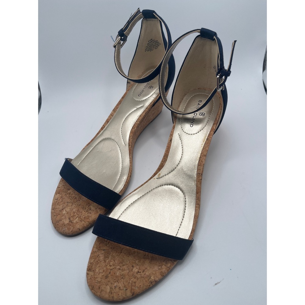 Bandolino Boomira Navy Blue Cork Wedge Sandals Ankle Strap Womens 9.5M